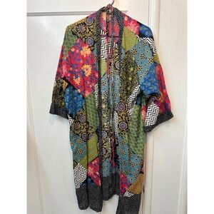 Handprint Patchwork Cotton Robe Duster Multi Color Floral Geometric OS